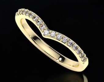 14k Solid Gold Diamond Chevron Ring, V-Shaped Design Minimalist Diamond Ring, Gold Chevron Ring with Diamonds, Manmade Diamond Chevron Ring