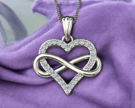Ciondolo Infinito Cuore Con Diamante Simulato &ndash; Argento 925 Placcato Oro Bicolore, Sp_jewels