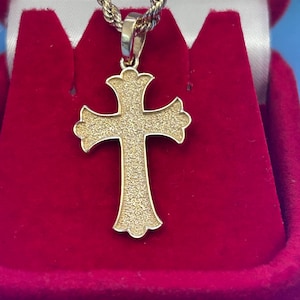 14k Solid Gold Textured Pendant, 25mm x 17mm Unique Cross Pendant, 2.25 Grams 14k Solid Gold Unisex Gold Cross Pendant, Gold Pendant for Her