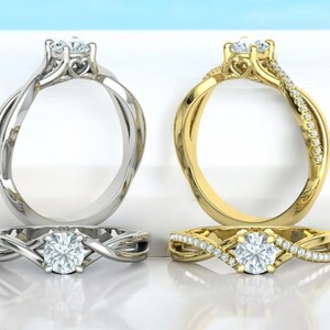 0.50CTW Center Round Diamond Ring, Diamond Solitaire Ring, Unique Design Diamond Engagement Ring, Gift for Her