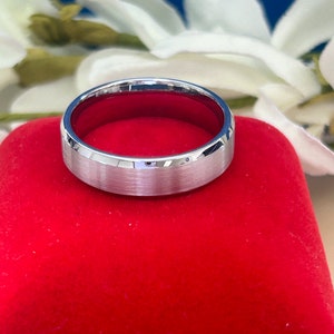 6mm Matt Gold Band, abgeschrägte Kante, flach, Comfort Fit, Gelbgold, Weißgold, Rosegold Ring, 10k 14k 18k Damen Herren Eheringe