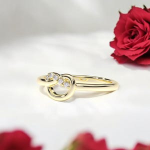 Diamond Dainty Knot Ring, 14k Solid Gold Diamond Knot Ring, Knot Stacking Ring for Her, Knot Diamond Statement Ring, Gift for Her