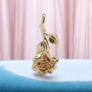 14k Solid Gold Rose Necklace, 3D Gold Rose Pendant for Her, Rose Necklace, 3D Rose Necklace for Her, Unique Rose Gold Pendant, Gift for Her