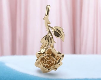 14k Solid Gold Rose Necklace, 3D Gold Rose Pendant for Her, Rose Necklace, 3D Rose Necklace for Her, Unique Rose Gold Pendant, Gift for Her