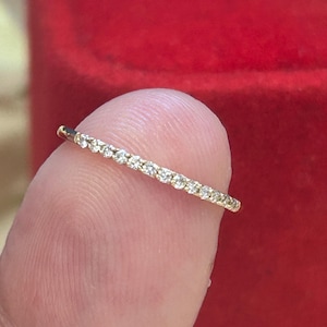 14k Solid Gold Dainty 13 Diamond Ring, Thin Solid Gold, 1.2mm Minimalist 13 Diamond Ring, Diamond Stackable Ring, Wedding Band, Her Gift