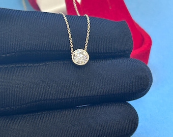 IGI Certified 1.0Ct - 3Ct Lab Grown Diamond Bezel Set Necklace, 14k Diamond Necklace, Gold Bezel Set Necklace, Diamond Solitaire Necklace