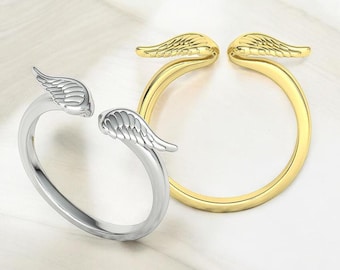 14K Solid Gold Angel Wings Ring, Angel Wings Statement Ring, Gold Wings Ring, Gold Wings Statement Ring for Her, Gift for Her