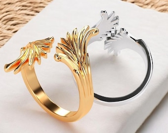 14k Solid Gold Angel Wings Statement Ring, Gold Wings Ring for Her, Angel Rings, Angel Wings Jewelry, Unique Angel Wing Ring Gift for Her
