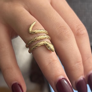 14k Solid Gold Snake Ring with Diamond Eyes, Snake Ring, Statement Ring for Women, Dainty Serpent Ring, Snake Wraparound Ring for Her