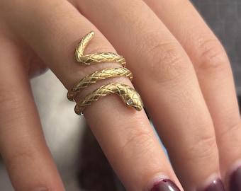 14k Solid Gold Snake Ring with Diamond Eyes, Snake Ring, Statement Ring for Women, Dainty Serpent Ring, Snake Wraparound Ring for Her