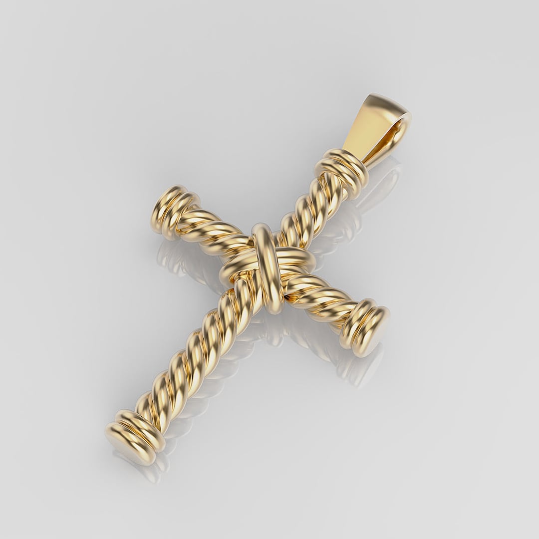 14k Solid Gold Rope Cross Pendant, 10 Grams Gold Rope Design Cross ...