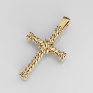 14k Solid Gold Rope Cross Pendant, 10 Grams Gold Rope Design Cross Pendant, Unisex Cross, Cross Gold Pendant, Gift for Her