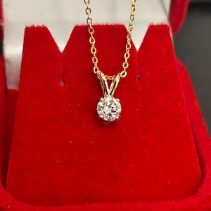 0.50CTW Diamond Solitaire Pendant, 14k Solid Gold Diamond 4 Prong Solitaire Split Bell Pendant, Pendant for Her Diamond Gold Diamond Pendant
