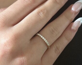 14k Solid Gold 9 Diamond Dainty Diamond Ring, Solid Gold  Minimalist Diamond Ring, 9 Diamond Stackable Ring, Wedding Band, Her Gift