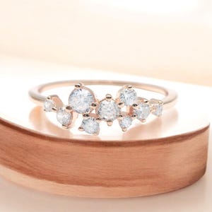 14K Solid Gold Diamond Cluster Ring, Gold Cluster Wedding Band for Her, Lab Diamond Cluster Ring, Cluster Design Diamond Ring, Gift for Her
