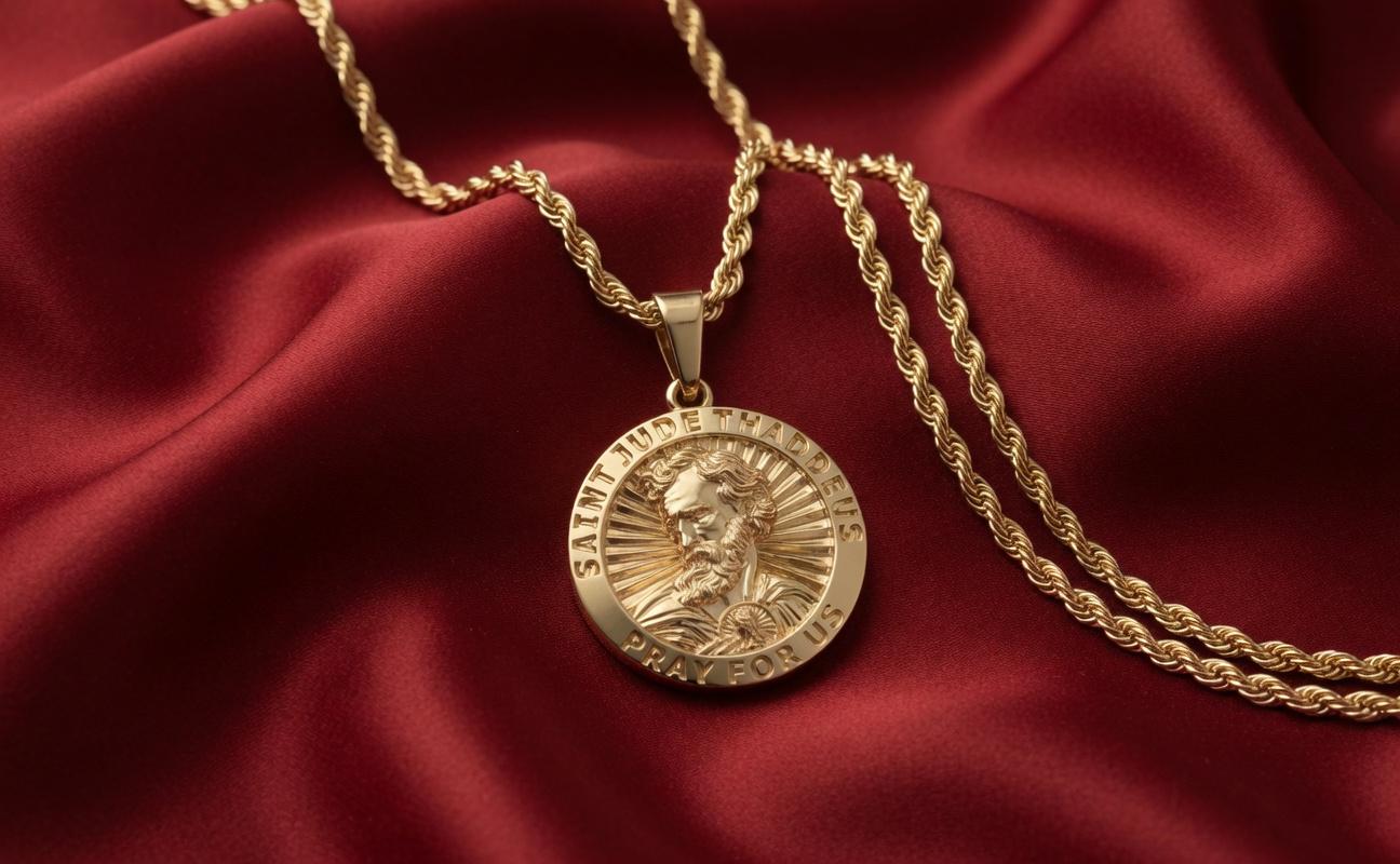 14k Solid Gold Saint Jude Thaddeus Pendant, Unisex Pray for Us Charm - Etsy