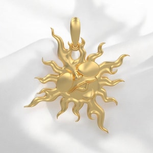 14k Solid Gold Sun Pendant, Gold Sun Pendant, Unisex Sun Pendant, Gift for Her