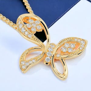 14K Solid Gold Diamond Butterfly Pendant, Gold Butterfly Pendant with Diamonds, Butterfly Jewelry, Gift for Her, Gift for Girlfriend