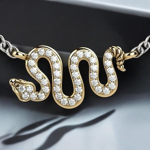 Diamond Snake Necklace, 14k Solid Gold Natural Diamond Snake Necklace, Diamond Snake Necklace for Her, Gift for Her, Birthday Gift