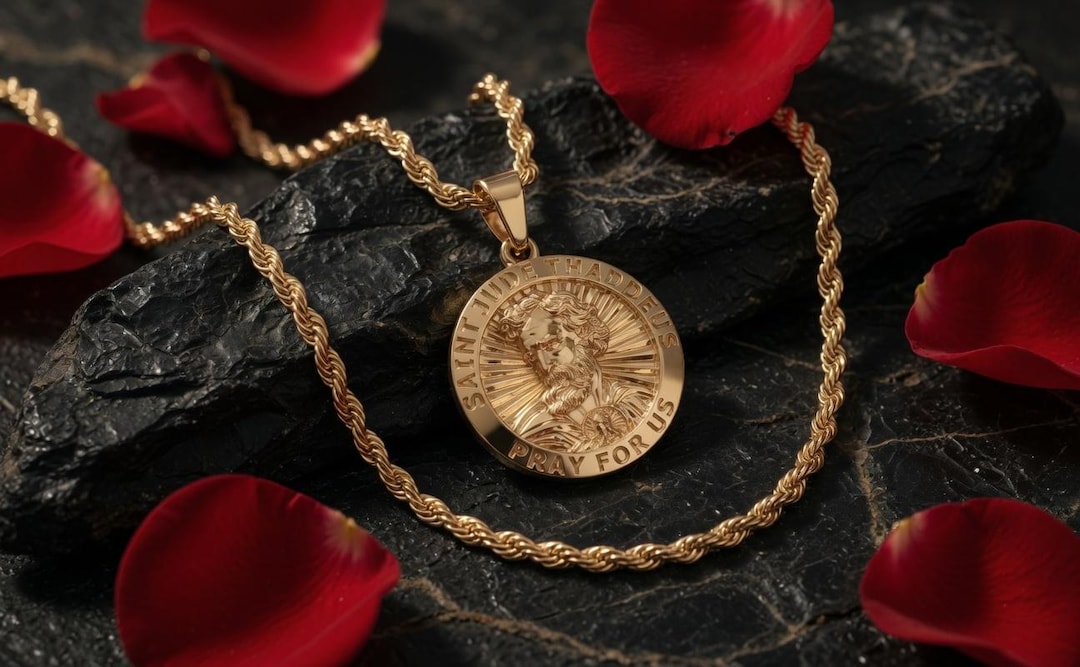 14k Solid Gold Saint Jude Thaddeus Pendant, Unisex Pray for Us Charm - Etsy