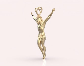 Catenina Oro Uomo Ciondolo Enorme Da 3 Con Volto Di Gesù Tagliato A Diamante, In Oro Giallo E Bianco Satinato 10K - Italia Lingotto Oro 24k Vero