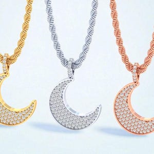 14K Solid Gold Diamond Crescent Pendant, Crescent Diamond Pendant, Unisex Diamond Crescent Pendant, Diamond Crescent