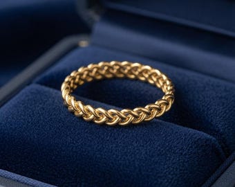 Anillo de cuerda trenzada de oro macizo de 14k/18k • Anillo llamativo de 3 mm, apilable, hecho a medida