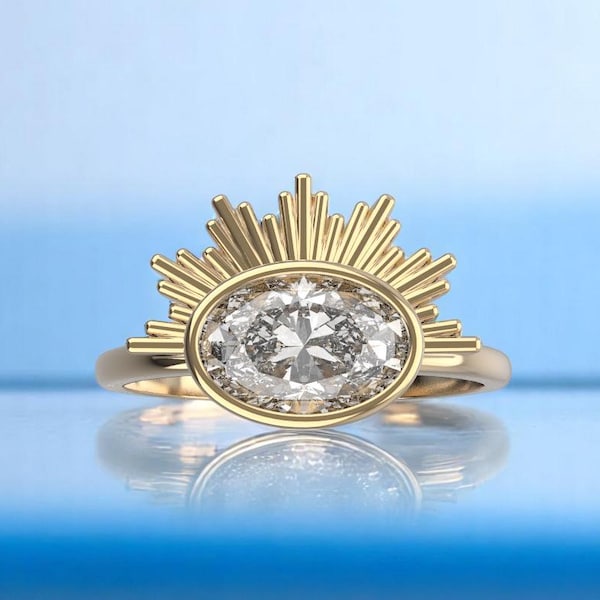 14k Solid Gold 1 Carat IGI Certified Evil Eye Oval Diamond Ring, Evil Eye Diamond Statement Ring, Evil Eye Diamond Jewelry for Her