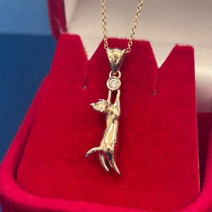 14k Solid Gold Cat Pendant, Diamond Cat Pendant, Climbing Cat Pendant, Diamond Necklace, Necklace for Her, Pet Lover Jewelry, Cat Lover Gift