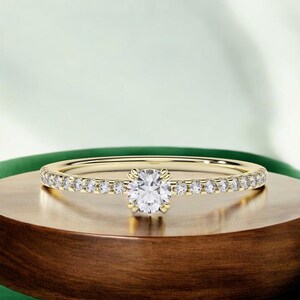 Enkel diamantförlovningsring, 14k massivt guld 0,25tct Enkel solitärring, 4-stifts diamantring, minimalistisk frierigåva för brud