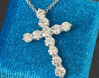 2 Carat Diamond Cross Pendant, 14k/18k Solid Gold Diamond Cross Pendant, Diamond Cross for Her, Diamond Cross Gold Pendant, Gift for Her