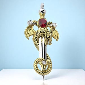 14k Solid Gold Dragon on the Sword Pendant, Gold Sword, Gold Sword with Dragon Pendant, Sword Jewelry, Gold Sword Pendant, Gift for Him