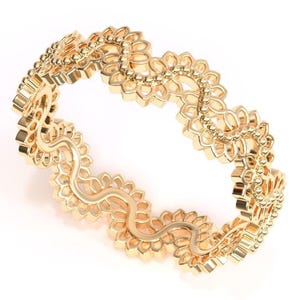 Anillo floral llamativo de oro de 14 k, anillo con diseño de filigrana de oro con diseño de flores para ella, anillo apilable de oro, anillo llamativo con diseño de flores de 5,2 mm