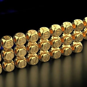 Colgante de cubo con inicial de oro macizo de 14 quilates, inicial de oro, inicial de oro, dije de oro con inicial de cubo, collar con letras, collar con iniciales de la A a la Z
