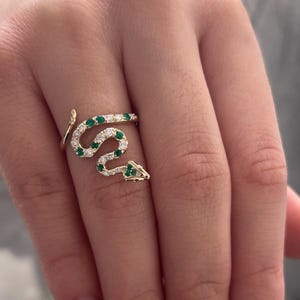 14k Solid Gold Snake Ring with Emerald and Diamonds, Snake Ring, Statement Ring for Women, Dainty Snake Ring, Snake Wraparound Ring for Her