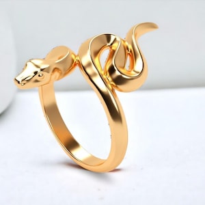 14k Solid Gold Snake Ring, Snake Ring for Her, Snake Statement Ring for Women, Serpent Ring, Snake Wraparound Ring for Her, Gift for Her