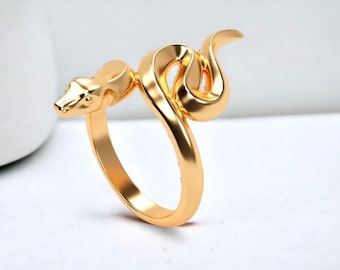 14k Solid Gold Snake Ring, Snake Ring for Her, Snake Statement Ring for Women, Serpent Ring, Snake Wraparound Ring for Her, Gift for Her