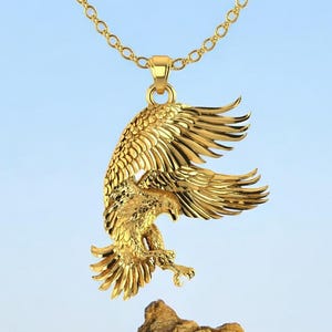 14K Solid Gold Eagle Pendant, Gold Eagle Pendant, Stylish Eagle Gold Pendant, Gold Eagle Gift Pendant, Gift for Him, Elegant Eagle Pendant