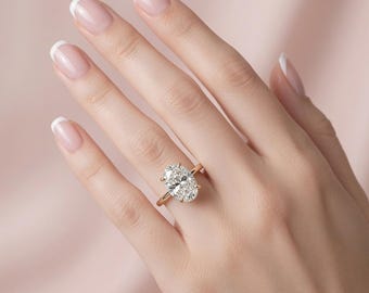 10K 14K 18K Solid Gold 3CT Oval Lab Grown Diamond Engagement Ring