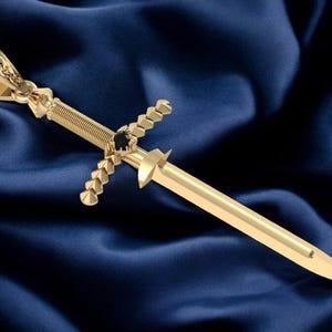14k Solid Gold Sword Pendant with Black Diamond, 6.3 Grams 14k Solid Gold Sword Pendant with Black Diamond, Sword Pendant Sword Gold Pendant