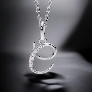 Diamond Initial C Pendant, Letter C Diamond Initial, C Diamond Initial Pendant, C Cursive Diamond Letter Pendant for Her, Gift for Her
