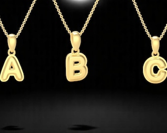 14K massivt guld initialhänge, halsband med bubbelinitialer, massivt guld hänge med bubbeldesign i bokstav, initialberlock-hänge för henne guld initial