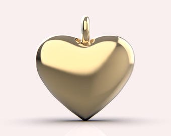 14K Gold Heart Puffy Charm, 9mm X 9mm, Puffed Heart Charm, Small Heart Charm, Real Gold Heart Charm for Necklace or Bracelet, Gift