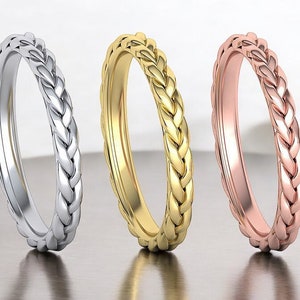14k Solid Gold Braided Stackable Ring, 2.60mm Braided Ring, Stackable ...