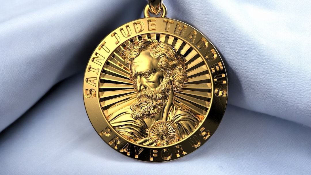 14k Solid Gold Saint Jude Thaddeus Pendant, 17.25 Grams 14k Gold St ...
