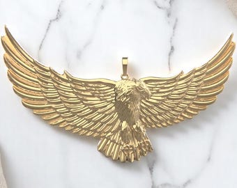 14K Solid Gold Large Eagle Pendant, Gold Eagle Pendant, Eagle Gold Pendant, Gold Eagle Pendant as gift, Eagle Pendant, Her Gift