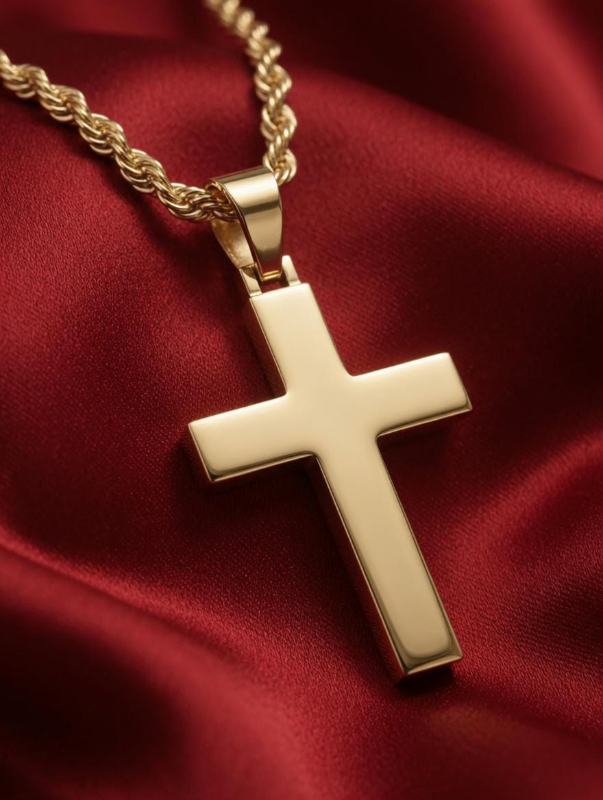 14k/18k Solid Gold Thick Cross Pendant – Box Design, 6 Grams