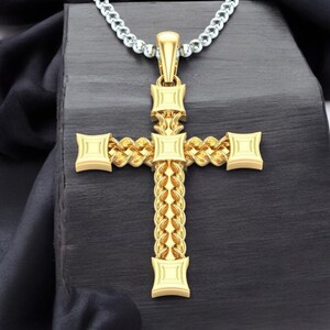 14k Solid Gold Cross Pendant, Unique Design Gold Cross Pendant, Unisex Cross, Cross Gold Pendant, Stylish Gold Cross, Gift for Her