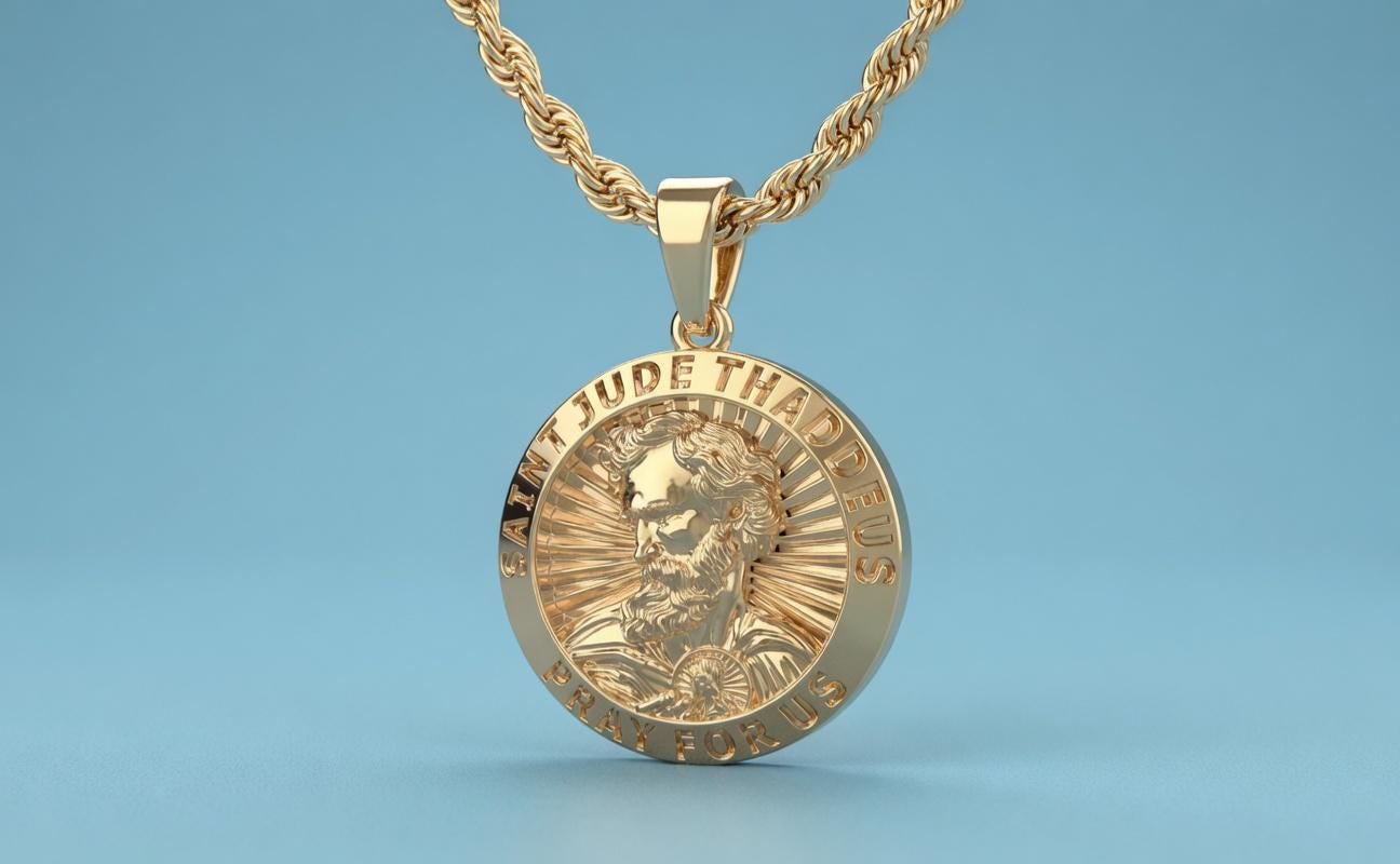 14k Solid Gold Saint Jude Thaddeus Pendant, Unisex Pray for Us Charm - Etsy