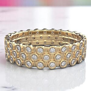 3 Row Bezel Set Eternity Diamond Ring, Bezel Set Diamond Ring for Her, Diamond Band, Diamond Bezel Setting Band, Her Diamond Eternity Ring